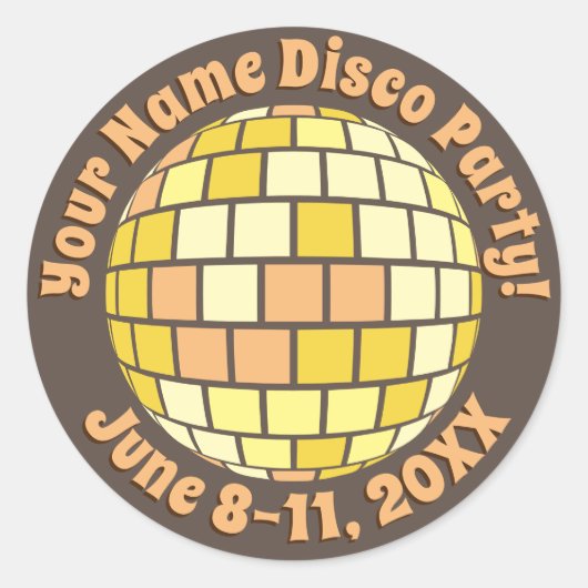 Sticker Rond Boule de disco Or Rétro PERSONALISÉE (Devant)