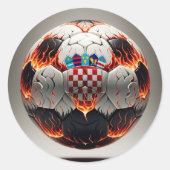 Sticker Rond Boule de football avec flammes et drapeau croate (Devant)
