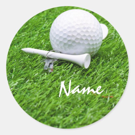 Sticker Rond Boule de golf et tee sur gazon vert (Devant)