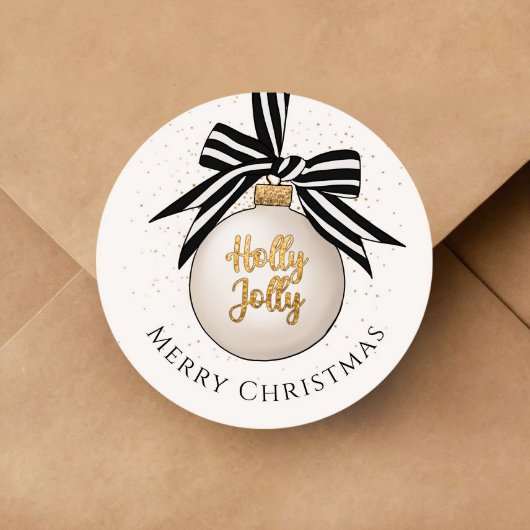 Sticker Rond Boule de Noël blanche noire Joyeux Noël