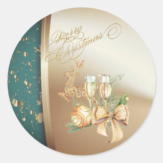 Sticker Rond Boule de Noël, Verre à vin, Rennes, Bow (Devant)