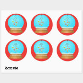 Sticker Rond Boule de poisson neige globe mignon rouge bleu (Feuille)