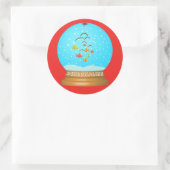 Sticker Rond Boule de poisson neige globe mignon rouge bleu (Sac)