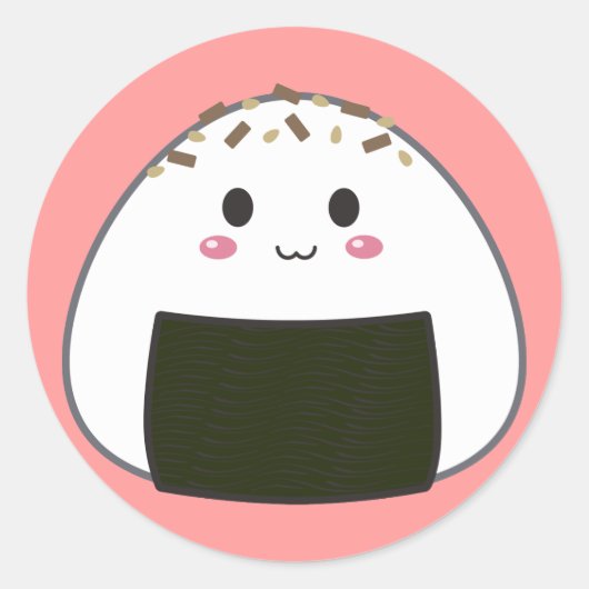 Sticker Rond Boule de riz Kawaii "Onigiri" avec Toppings (Devant)