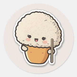 Sticker Rond Boule de riz mignonne avec baguettes