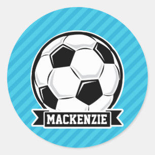Sticker Rond Boule de soccer; Bleus ciel