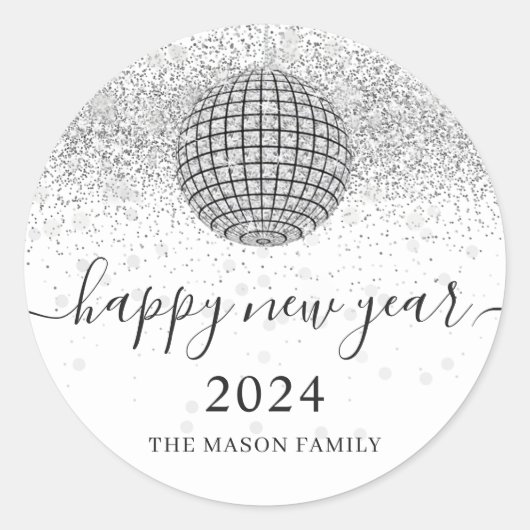 Sticker Rond Boule Disco Argent Soirée Soirée de Nouvel An (Devant)