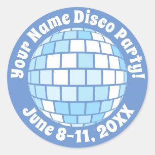Sticker Rond Boule disco bleue rétro PERSONALISÉE