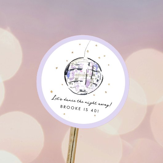Sticker Rond Boule Disco Étoile Aquarelle Anniversaire