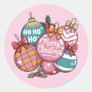Sticker Rond Boule disco Ho Ho Ho vintage tendance Noël rétro