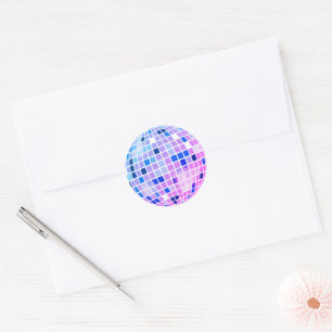 Sticker Rond Boule Disco Retro les années 70 Enveloppe Rose Ble