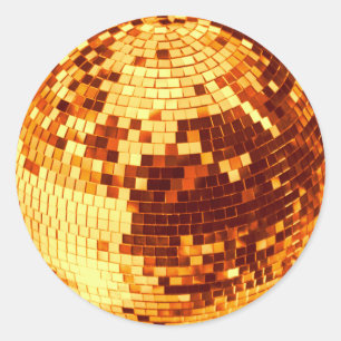 Sticker Rond Boule disco rétro scintillement paillettes or anni