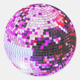 Sticker Rond Boule disco rétro scintillement paillettes rose an