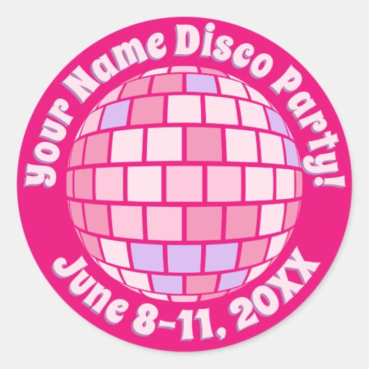 Sticker Rond Boule disco rose rétro PERSONALISÉE (Devant)