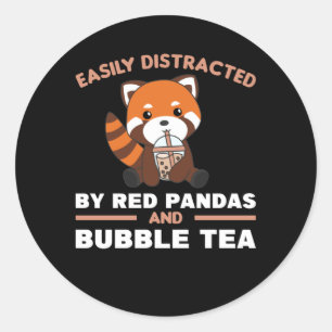 Sticker Rond Boule Thé Rouge Panda Chocolat Animaux mignons Bob