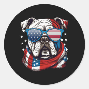 Sticker Rond Bouledogue Américain Patriotique Fête du 4 juillet