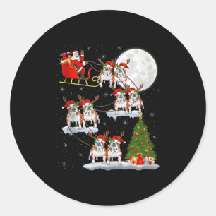 Sticker Rond Bouledogue anglais Santa traîneau volant drôle mag