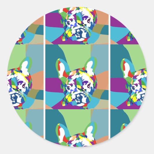 Sticker Rond Bouledogue français assis (Devant)