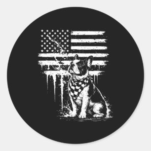 Sticker Rond Bouledogue français drapeau américain 4 juillet am