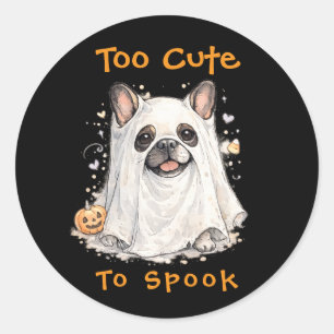 Sticker Rond Bouledogue français Halloween Gentil Fantôme
