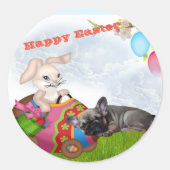 Sticker Rond Bouledogue français Joyeuses Pâques Bouledogue fra (Devant)