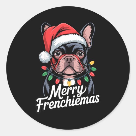 Sticker Rond Bouledogue Français Joyeux Frenchiemas Chapeau de  (Devant)