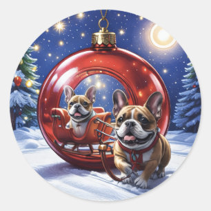Sticker Rond Bouledogue français Noël French Bulldog