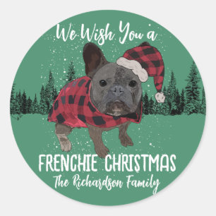 Sticker Rond Bouledogue français Noël personnalisé Dog Frenchie