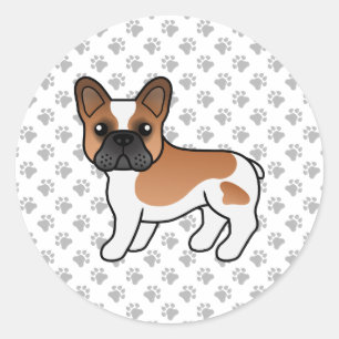 Sticker Rond Bouledogue français pie rouge mignon chien de dess