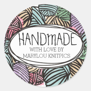 Sticker Rond Boules de doodle coloré de fil tricot crochet