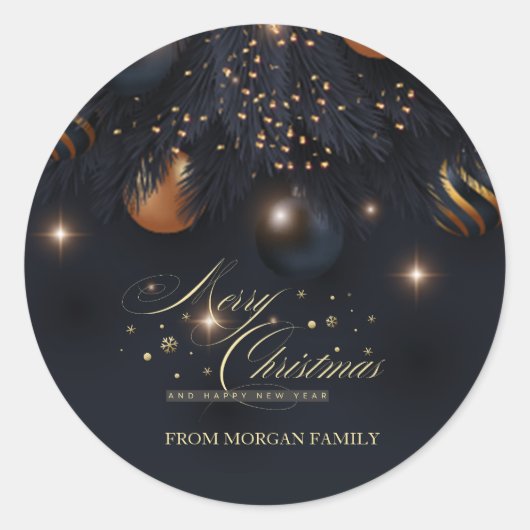 Sticker Rond Boules de Noël Branches de Pin Noir (Devant)