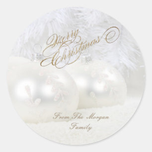 Sticker Rond Boules de Noël Élégantes Blanches