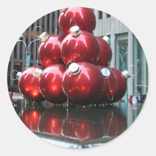 Sticker Rond Boules de Noël rouges