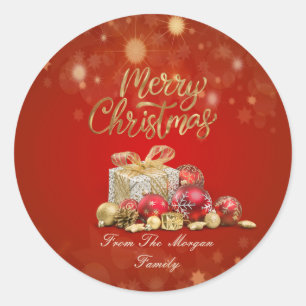Sticker Rond Boules de Noël rouges,Cadeaux Joyeux Noël