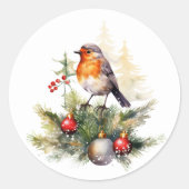 Sticker Rond Boules de pin de Robin de Noël (Devant)