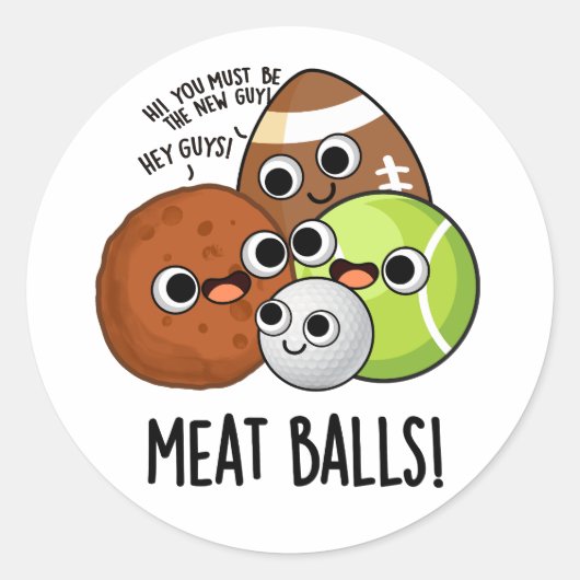 Sticker Rond Boules de viande amusant jeu de nourriture (Devant)