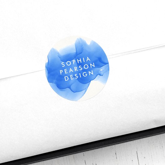 Sticker Rond Boulot d'aquarelle bleu Cobalt moderne