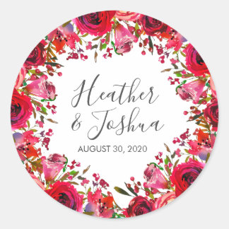 Sticker Rond Bountiful Rose Ruby Red Mariage