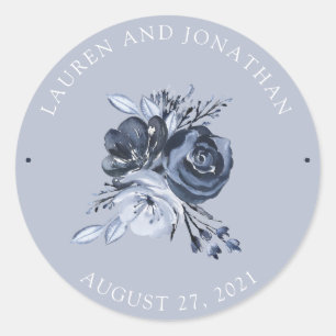 Sticker Rond Bouquet bleu   Mariage floral aquarelle
