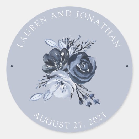 Sticker Rond Bouquet bleu | Mariage floral aquarelle (Devant)