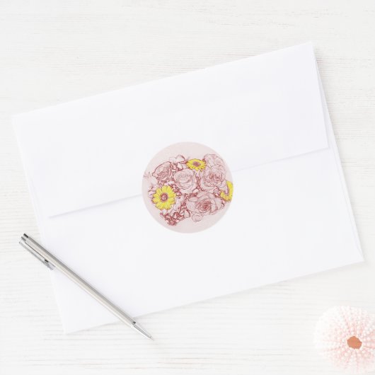 Sticker Rond Bouquet bordé de Terra Cotta (Enveloppe)