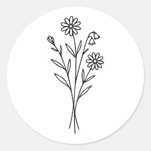 Sticker Rond Bouquet botanique de fleurs sauvages minimaliste e