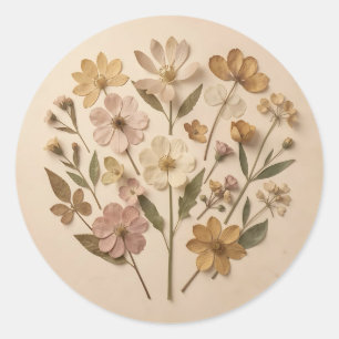 Sticker Rond Bouquet botanique de fleurs sauvages pressées Vint