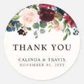 Sticker Rond Bouquet Bourgogne | MARIAGE | MERCI (Devant)