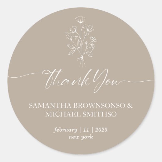Sticker Rond Bouquet Brown de fleurs beiges Merci (Devant)