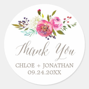 Sticker Rond Bouquet d'aquarelle simple Merci mariage Faveur