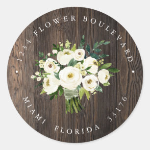 Sticker Rond Bouquet de bois de fleurs blanches Russe Adresse d