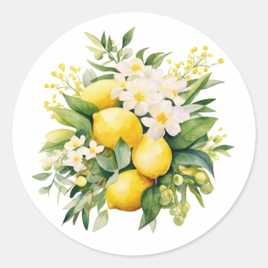 Sticker Rond Bouquet de citrons aux fleurs blanches (Devant)