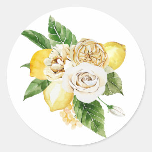 Sticker Rond Bouquet de citrons et roses