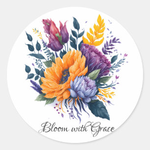 Sticker Rond Bouquet de fleurs avec grâce